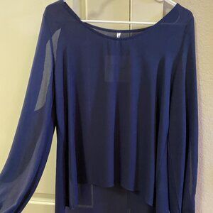 Blue Daisy Boutique Navy Blue Women's Blouse Shirt Top w/ Cut Out Sleeves